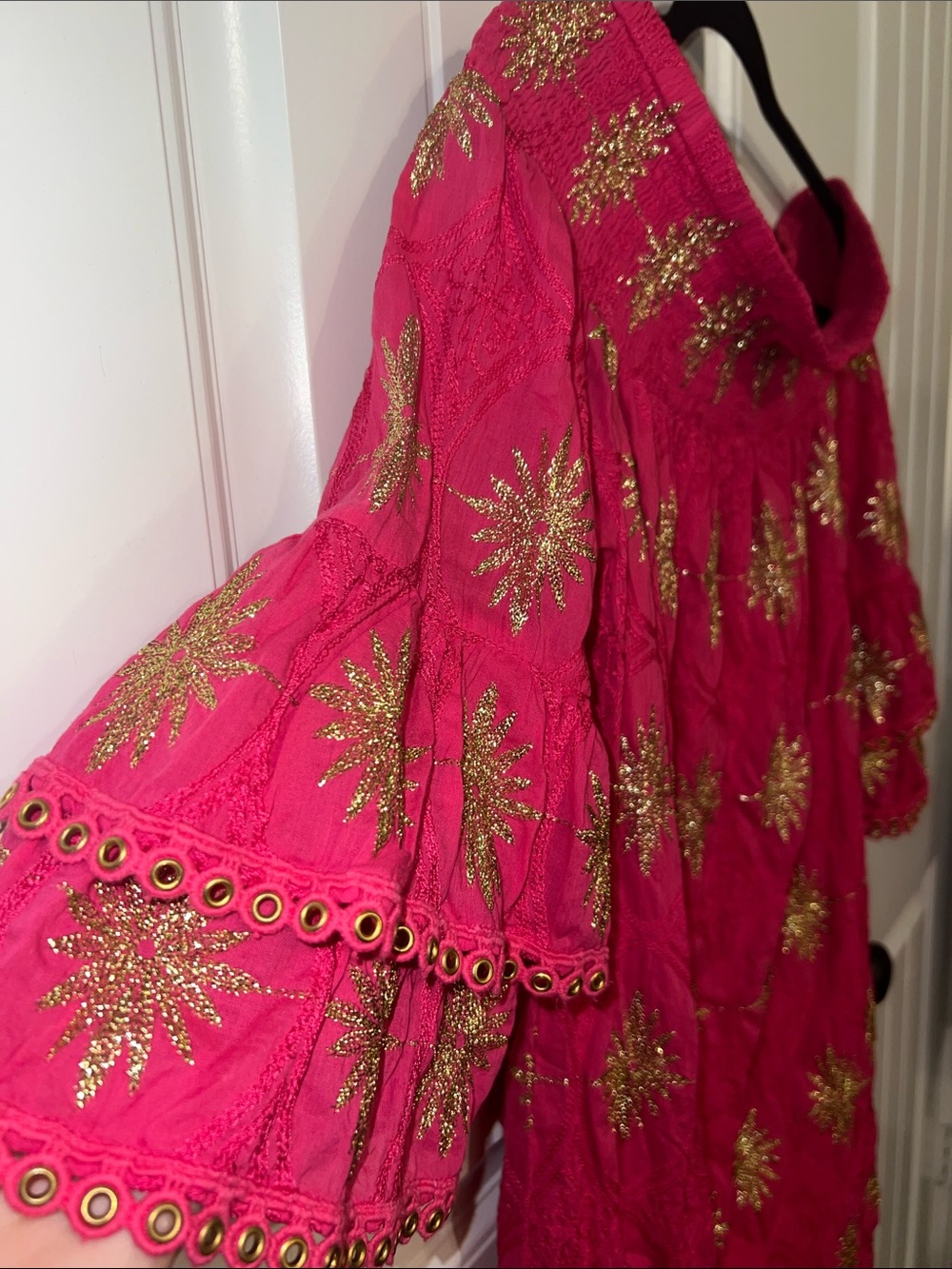 Boston Proper Off-Shoulder Fuchsia Dress with Gold Embroidery size XS - Picture 7 of 10